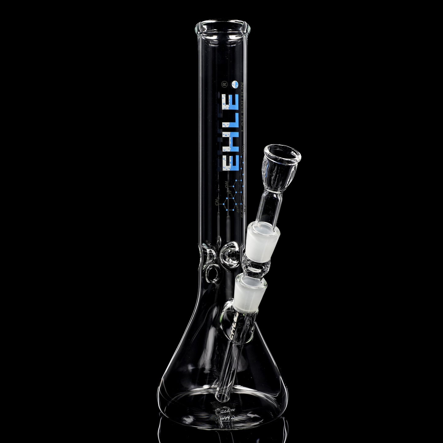 Beakerbong ,Little Brother 3.2 Eis 35cm NS 18 mit Kickloch und Kupplung LAB Blau Logo