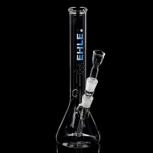 Beakerbong Little Brother 3.2 NS 14 mit Kickloch und Kupplung Weiß-Blau Logo